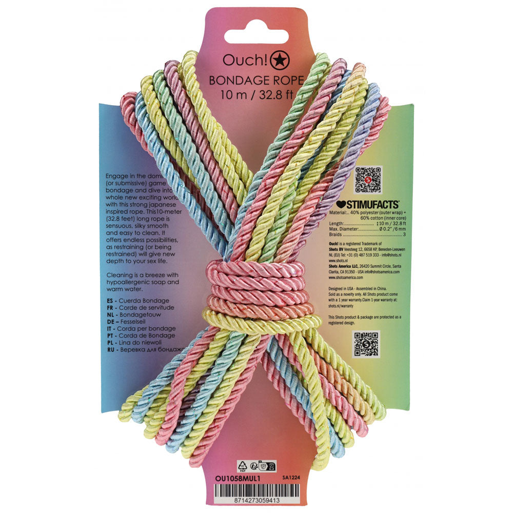 OUCH! Bondage Rope - 10 M - Multicolour 1 - Multicoloured Nylon Bondage Rope - 10 metre Length