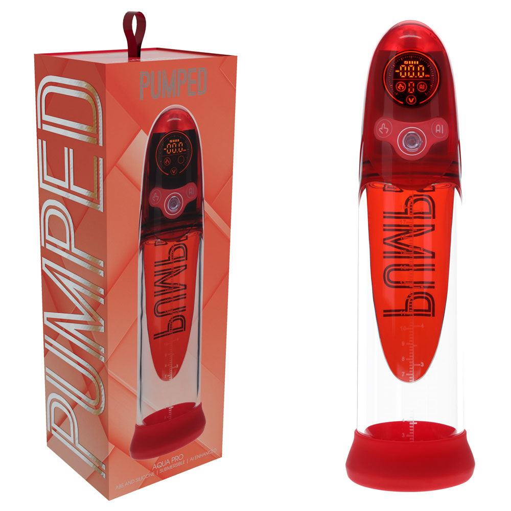 PUMPED Aqua-Pro Auto Pump - Red - Red/Clear USB Rechargeable AI-Enabled Submersible Auto Penis Pump