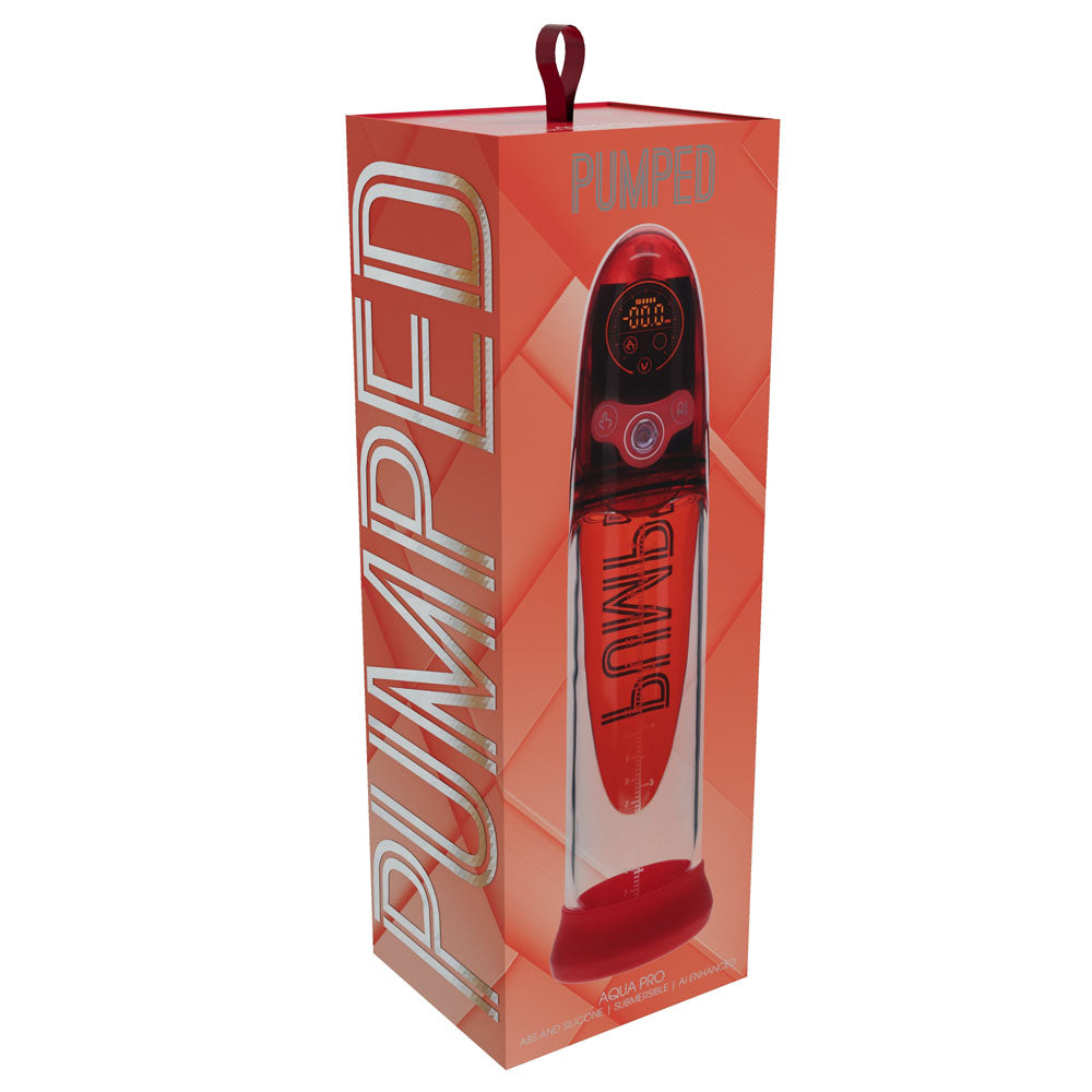 PUMPED Aqua-Pro Auto Pump - Red - Red/Clear USB Rechargeable AI-Enabled Submersible Auto Penis Pump