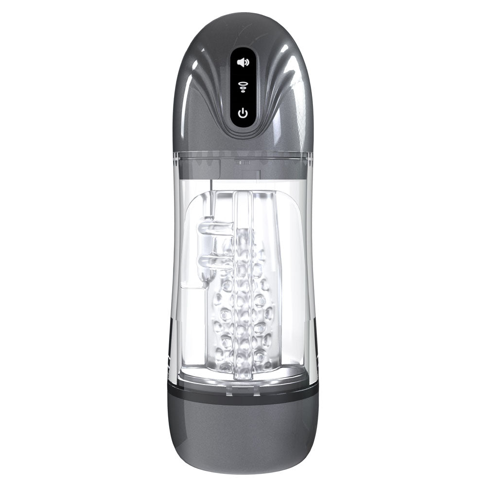 PUMPED SonicPull - Gunmetal - Gunmetal Grey/Clear USB Rechargeable Sucking And Vibrating Auto Masturbator