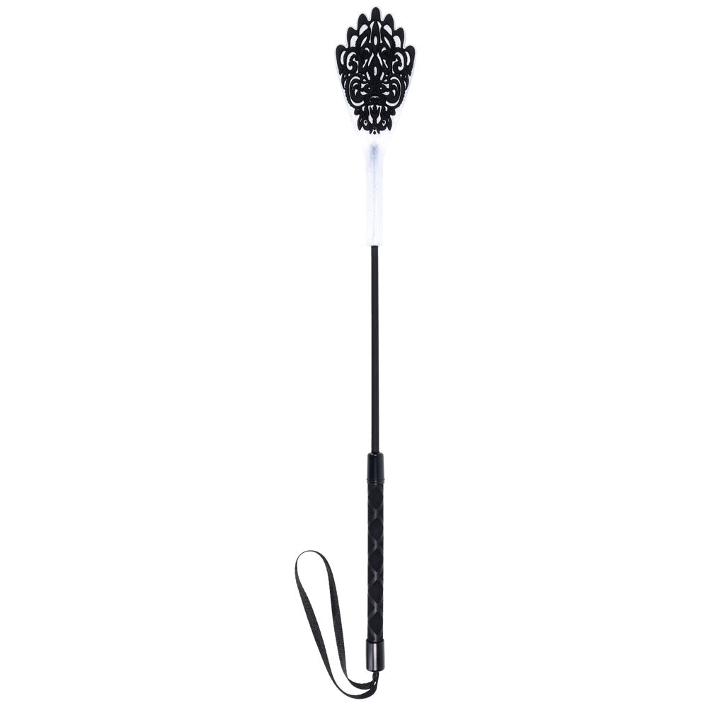 Sex & Mischief Lace Silicone Crop - Black/White 50 cm Crop Whip