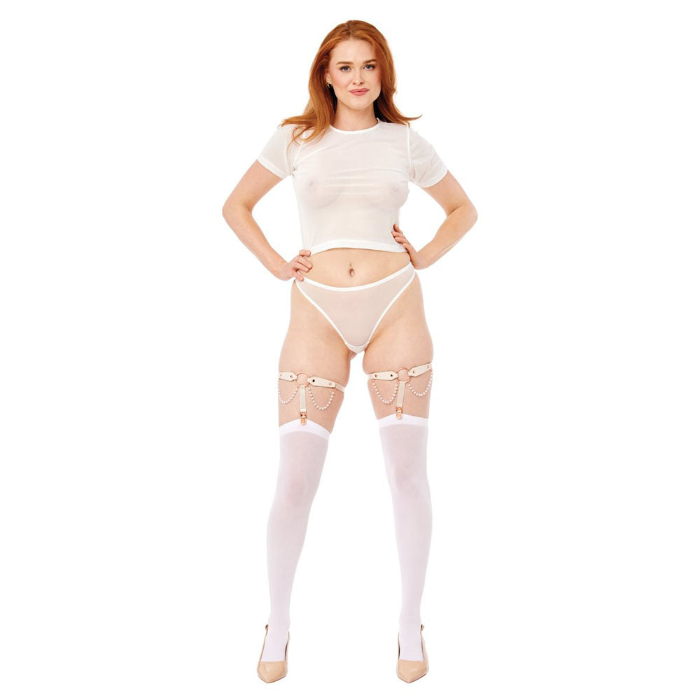Sex & Mischief Peaches n CreaMe Pearl Garters - Peach / Rose Gold Garters with Pearls - Set of 2