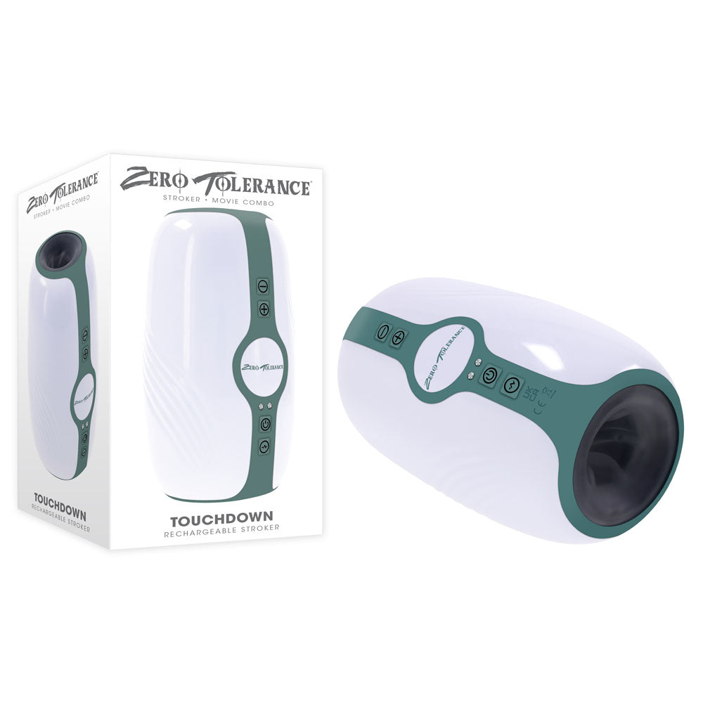 Zero Tolerance TOUCHDOWN - White 15 cm USB Rechargeable Vibrating & Tightening Stroker